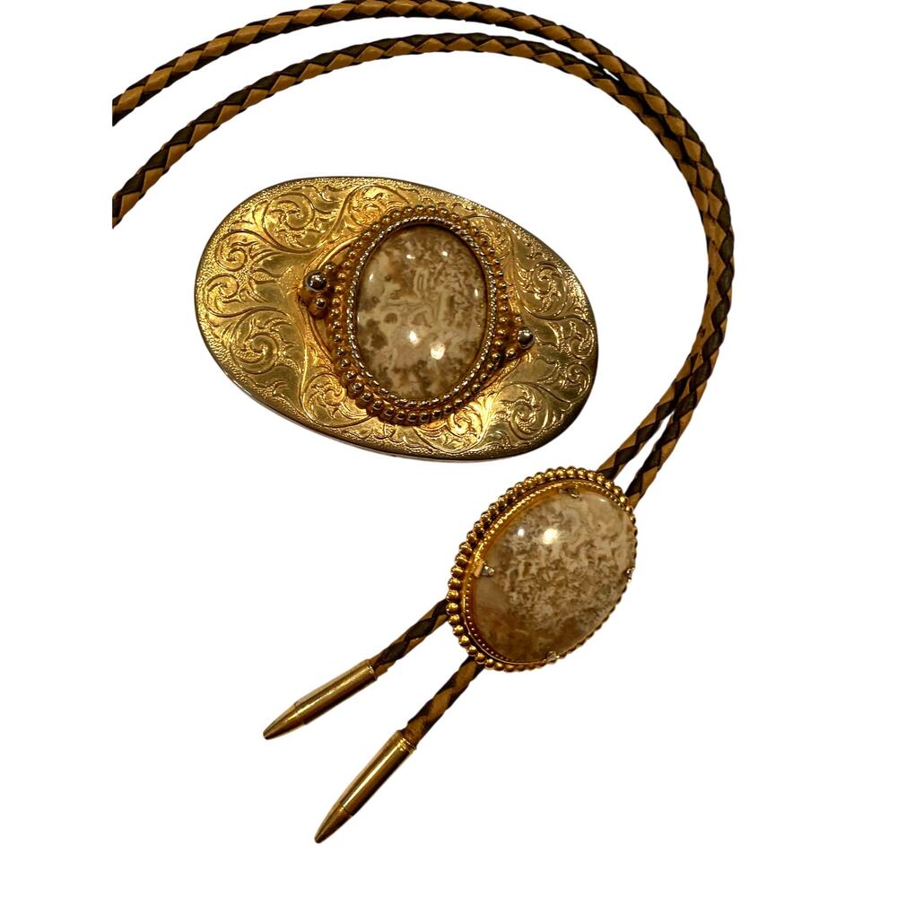 Unisex Southwestern-Style Horseshoe Bolo Tie and Belt Buckle Jasper Stones